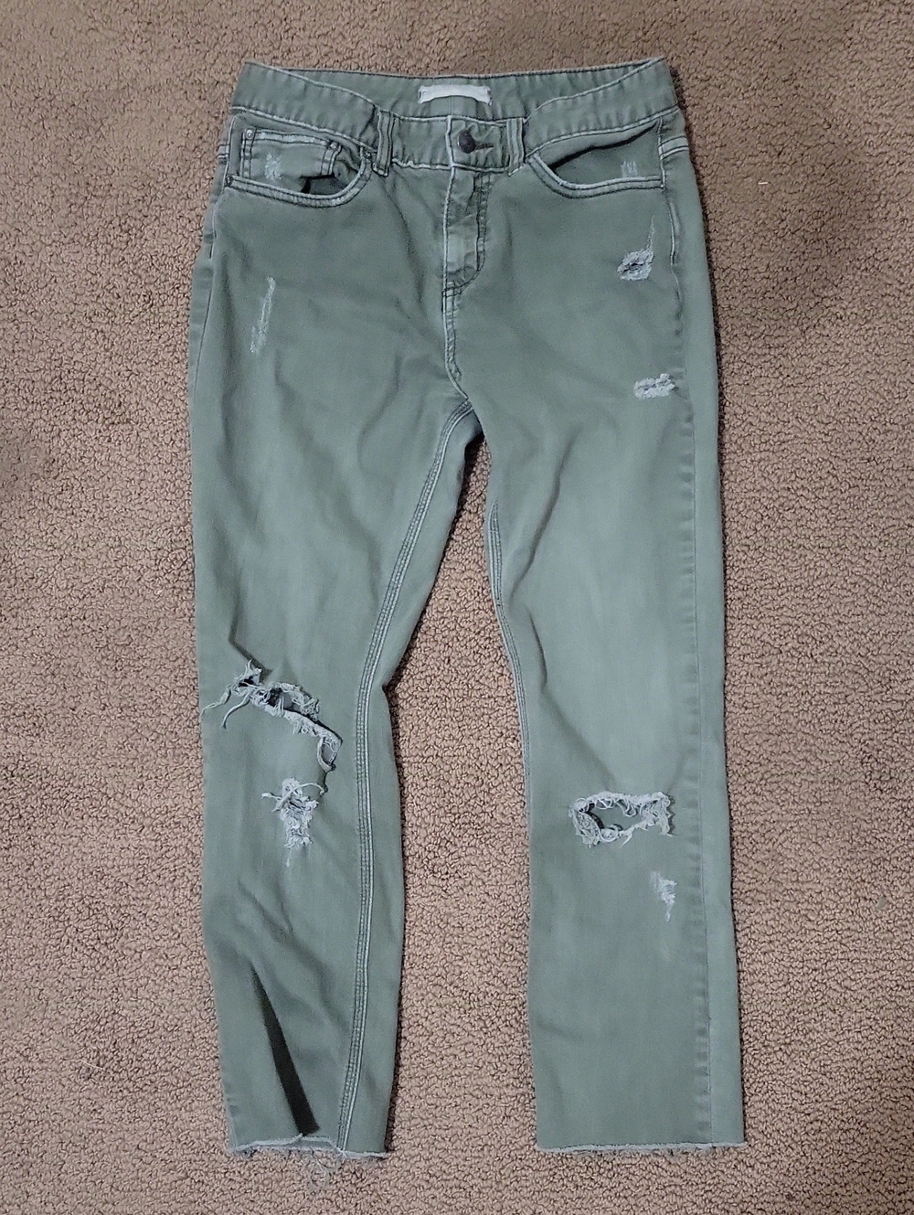 Free People Olive Green Distressed Ankle Jeans